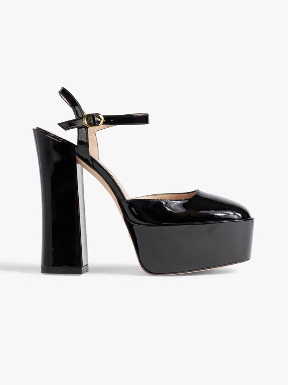 STUART WEITZMAN SKY HIGH 145 PLATFORM ANKLE STRAP PUMPS BLACK PATENT 9.5 B